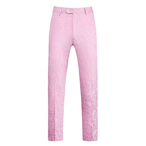 Men's Color Block Print Double Breasted Suit Pink