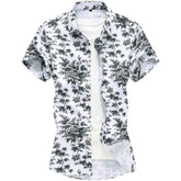 Slim Fit Grey Small Leaves Blooming Shirt White