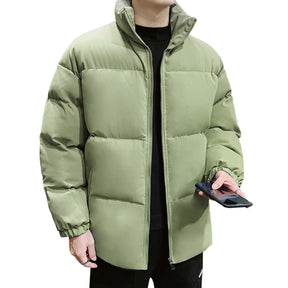 Men's Solid Color Stand Collar Cotton Coat Green