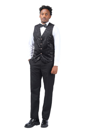 Single Breasted Slim Fit Printed Vest Waistcoat Black