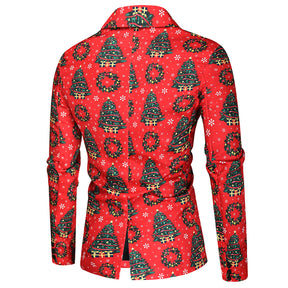 Men's 3-piece Christmas Tree Christmas Print Suit Red