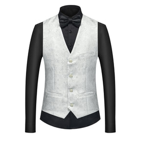 Men's Shawl Collar Print Suit 3-Piece Dress Suit White