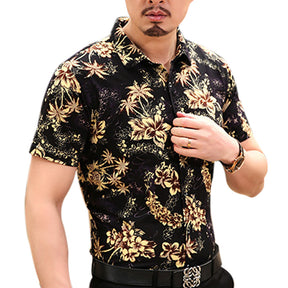 Slim Fit Floral Gold Jasmine Flower Shirt
