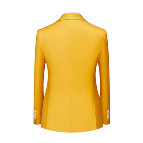 Men's Solid Color Double Breasted Business Suit Yellow
