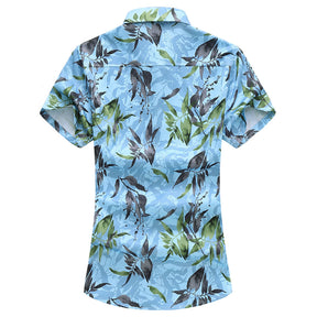 Slim Fit Bamboo Leaves Blooming Shirt Light Blue