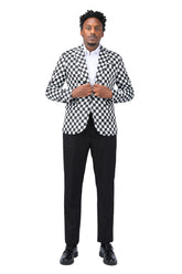 Checkerboard Print Blazer Slim Fit Plaid Blazer