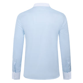 Men's Dress Shirt Slim Fit Button Down Stripe Checked Shirt Light Blue