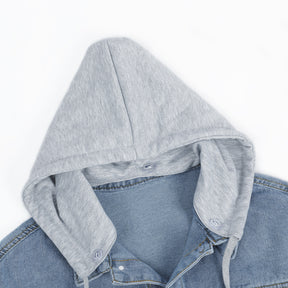 Men's Hooded Single Breasted Denim Jacket Blue