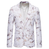 Slim Fit Flower Print Blazer White
