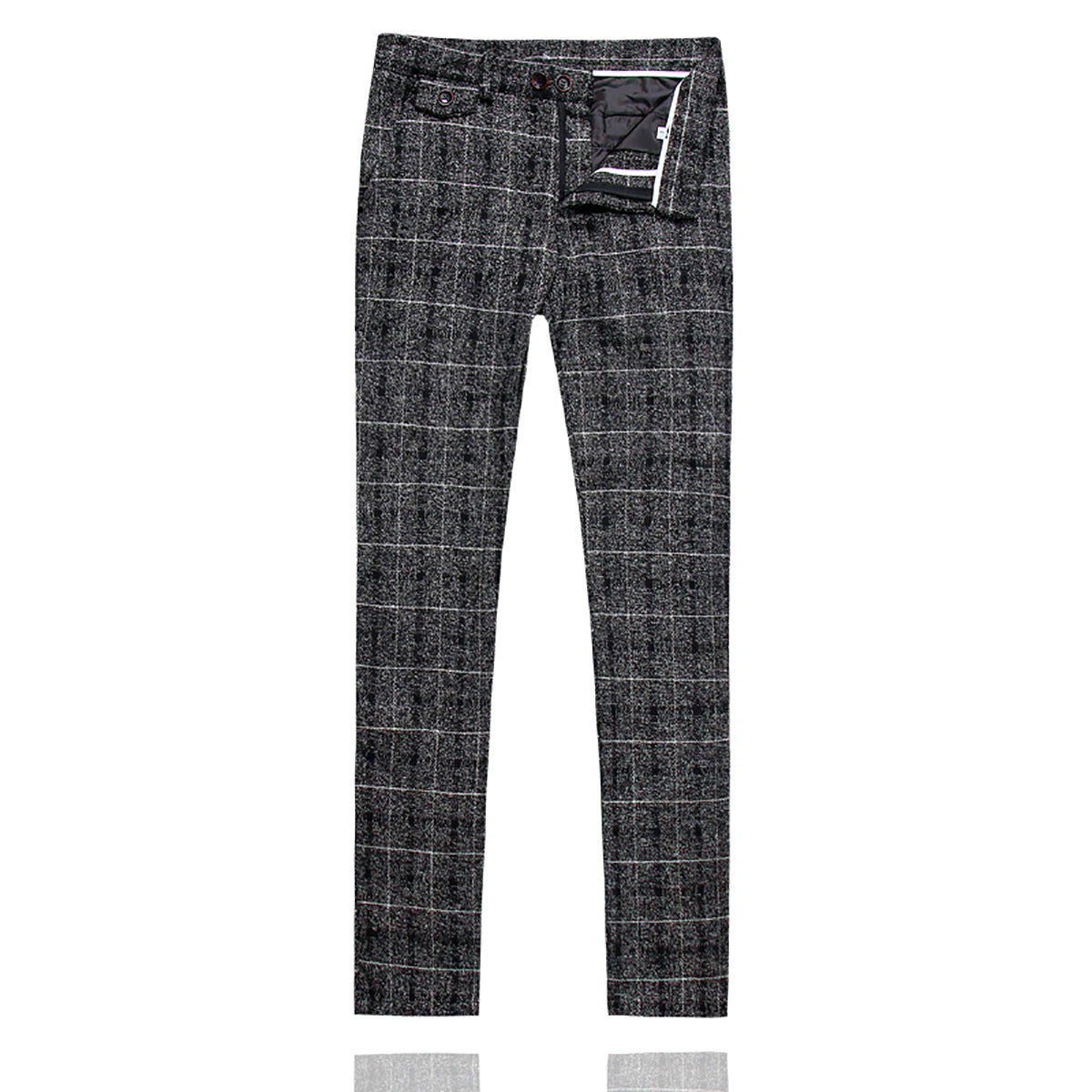 Men's Plaid One Button Wool Suit 3-piece Suit Dark Grey