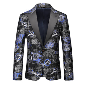 Men's 2-piece Single-breasted Printed Business Suit Blue