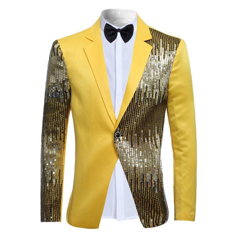 Prom Stylish Sequin Suit 2-Piece Yellow Suit