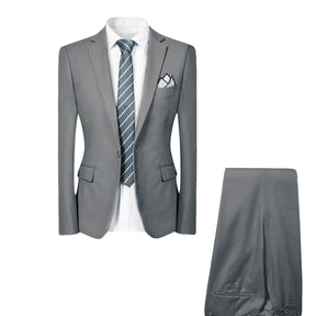 2-Piece Slim Fit 1 Button Dress Suit Large Size Light Grey