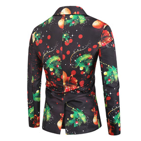 Men's 3-piece Christmas Light Christmas Print Suit Black
