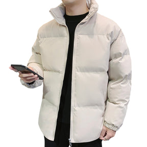 Men's Solid Color Stand Collar Cotton Coat White