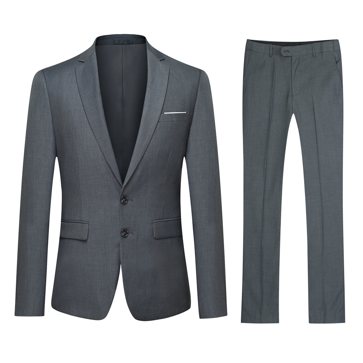 Mens 2-Piece Slim Fit Two Button Grey Suit - Cloudstyle
