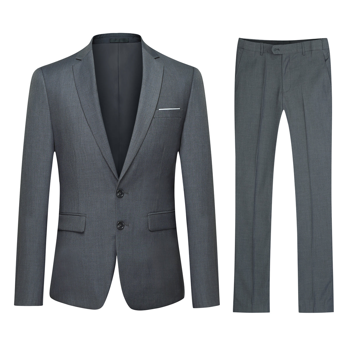 Mens 2-Piece Slim Fit Two Button Grey Suit