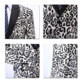Leopard Print Slim Fit Casual Blazer Silver