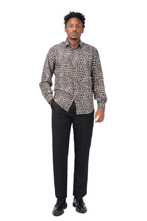 Regular Fit Leopard Style Shirt Coffee