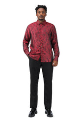 Slim Fit Embroidered Maroon Paisley Shirt