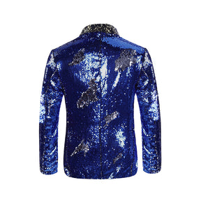 Slim Fit Reversible Sequins Blue Blazer