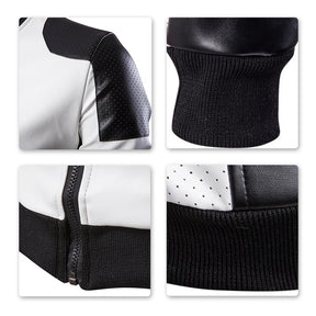 Mens Latticed Baseball Bomber Jacket Slim Fit Coat White Black