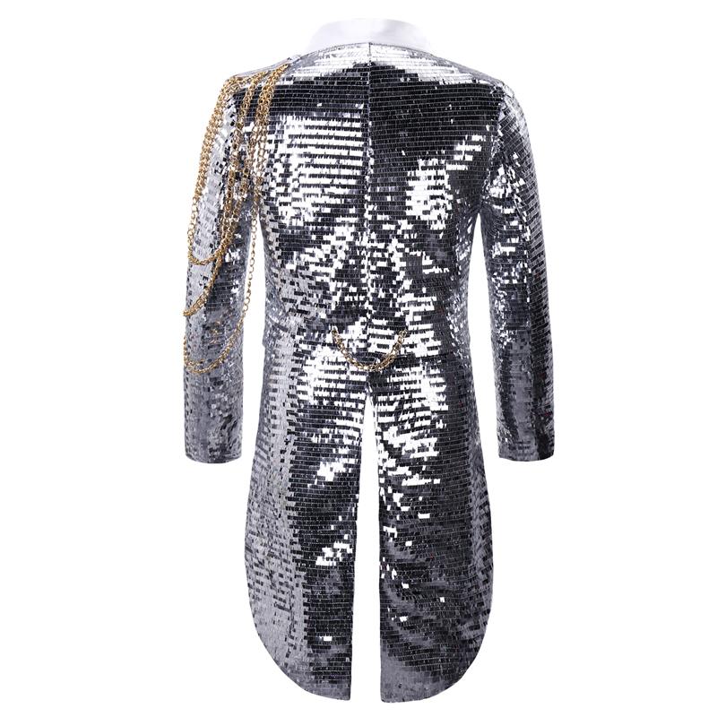 Silver Shiny Sequin Party Swallowtailed Coat