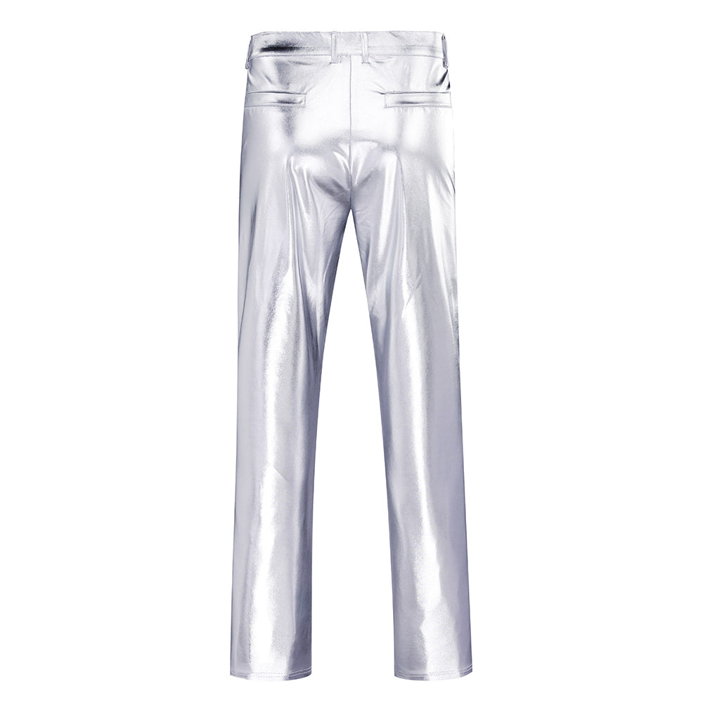 Slim Fit Hot Stamping Shiny Silver Pants