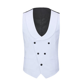 Men's 3-Piece Fashion One Button Color-Blocking Suit White
