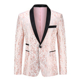 Men's Floral Jacquard Dress Suit Jacket Printed Tux Blazer Pink