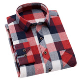 Men's Check Lapel Long Sleeve Shirt Red 3