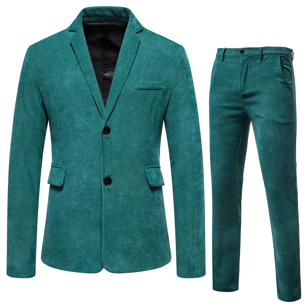 2-Piece Solid Color Two Button Single Breasted Corduroy Suit Green