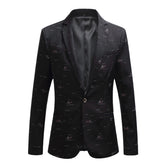 Men's Printed Single Breasted Slim Fit Blazer Black