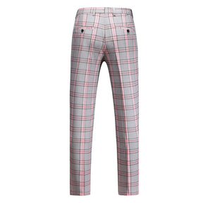 3-Piece Men's Plaid Lapel Collar One Button Suit Pink