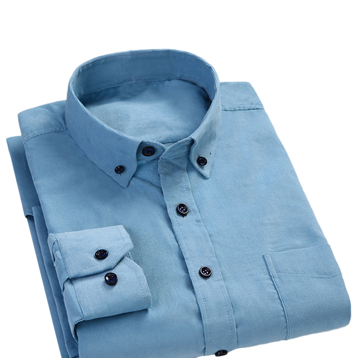 Men's Square Collar Solid Color Autumn Thickened Shirt Azure
