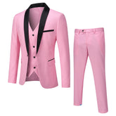 Slim Fit One Button Casual Pink 3-Piece Suit