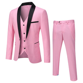 Slim Fit One Button Casual Pink 3-Piece Suit