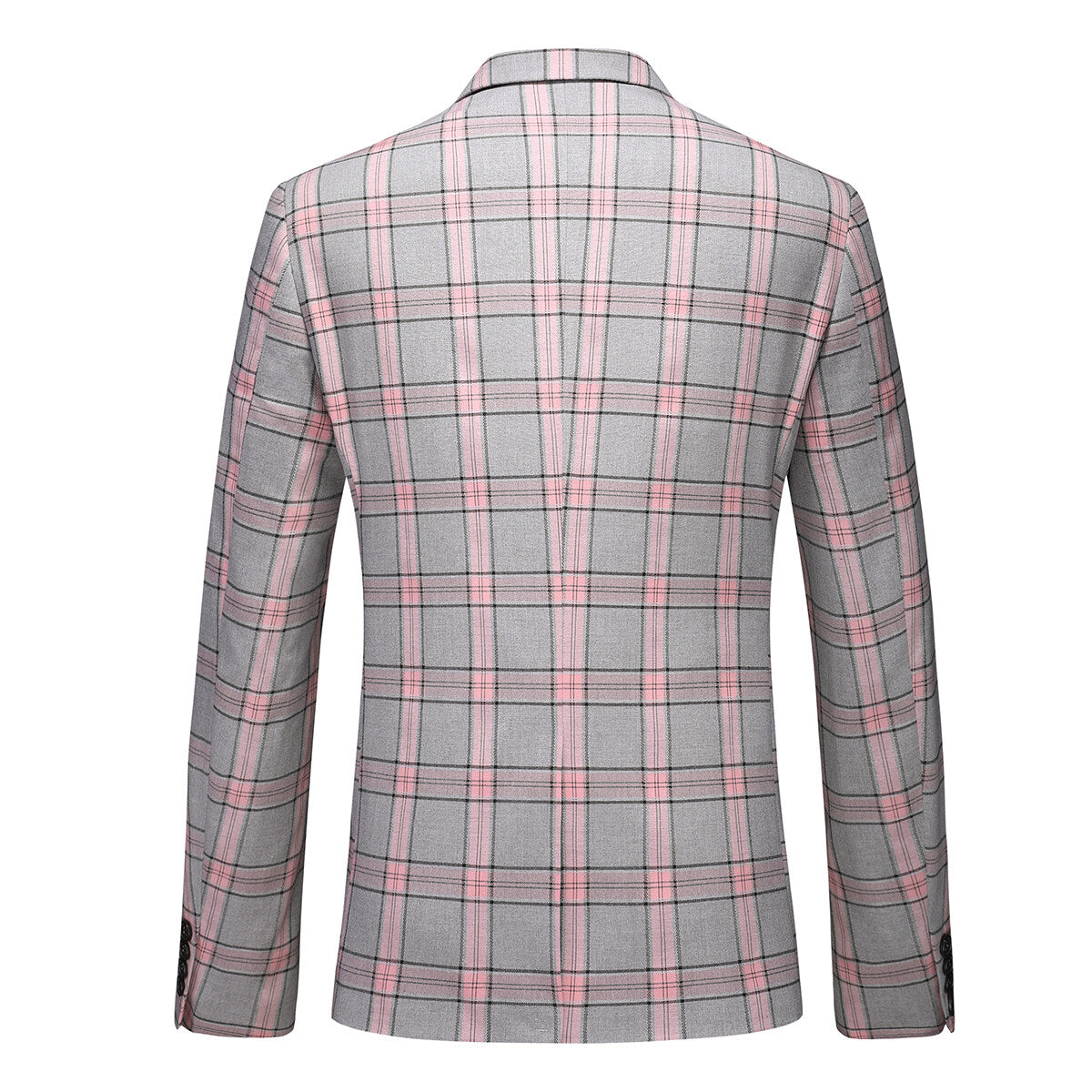 Men's Plaid Notch Lapel Collar One Button Blazer Pink