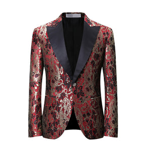 2-Piece Maroon Flower Printed Shiny Suits
