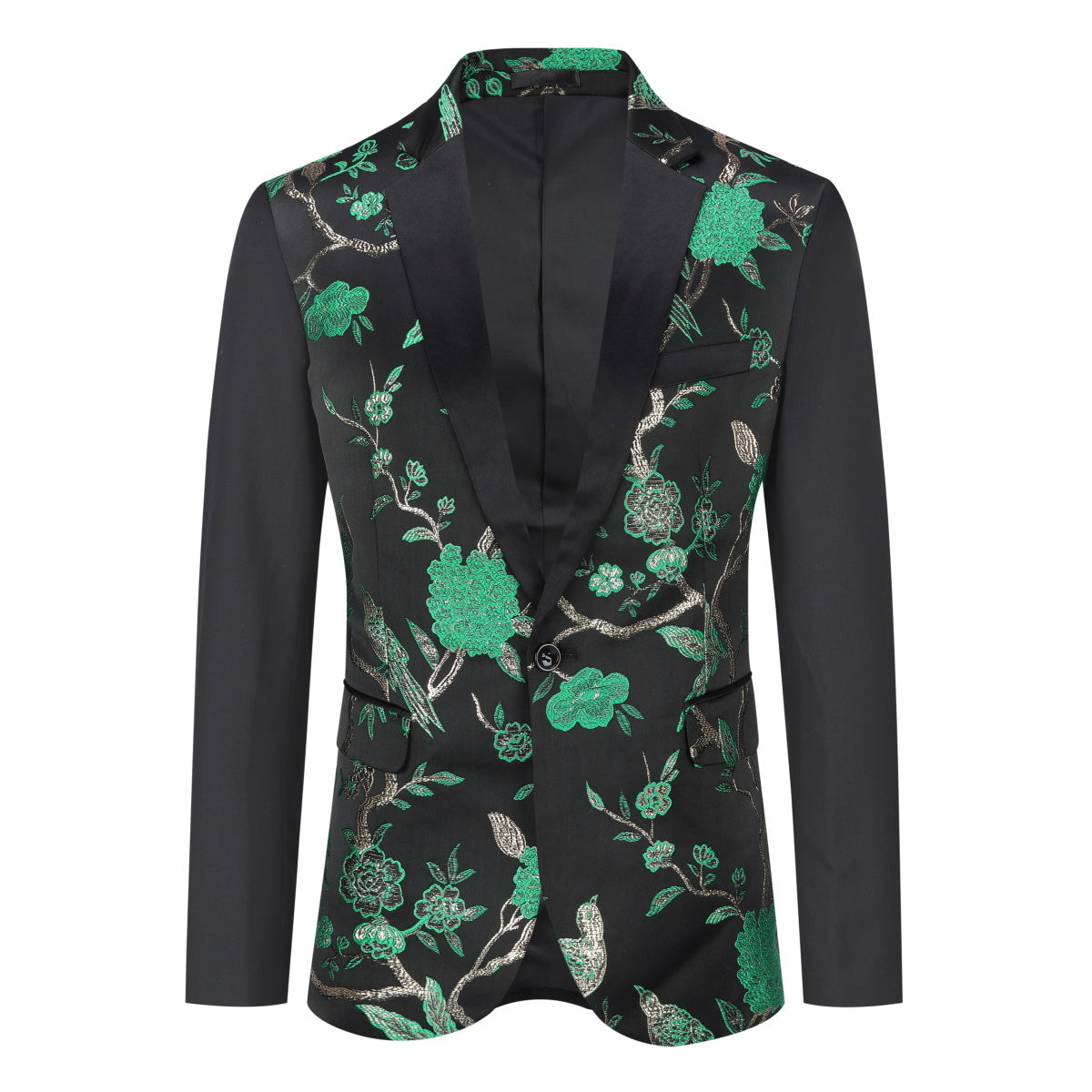 2-Piece Slim Fit Embroidered Green Floral Suit