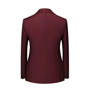 Men's Solid Color Double Breasted Business Suit Wine Red