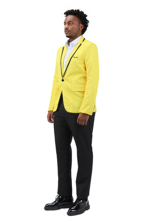 Men's One Button Solid Color Casual Blazer Yellow