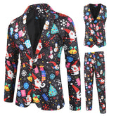 Men's 3-piece Christmas Print Suit Black
