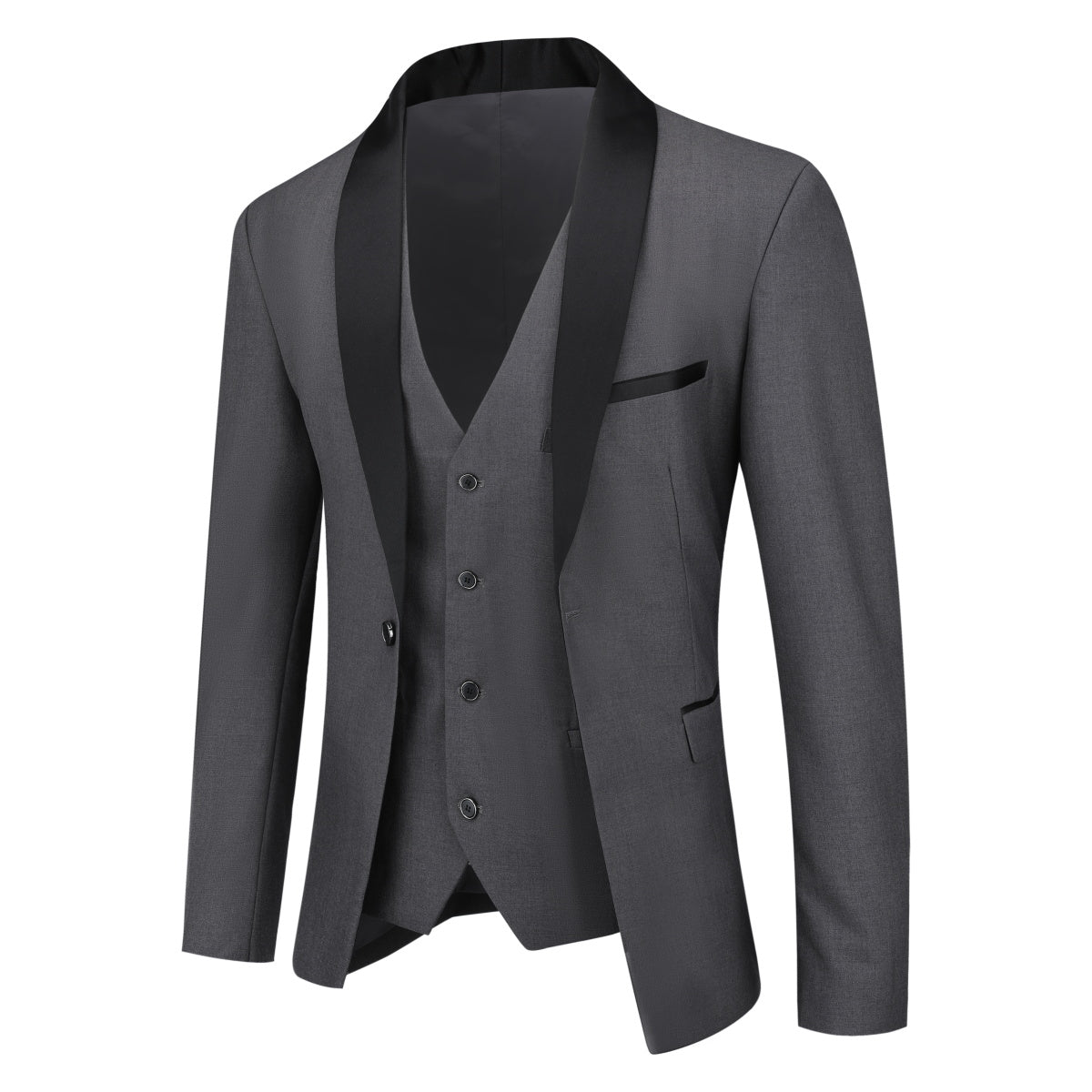 Slim Fit One Button Casual Grey 3-Piece Suit