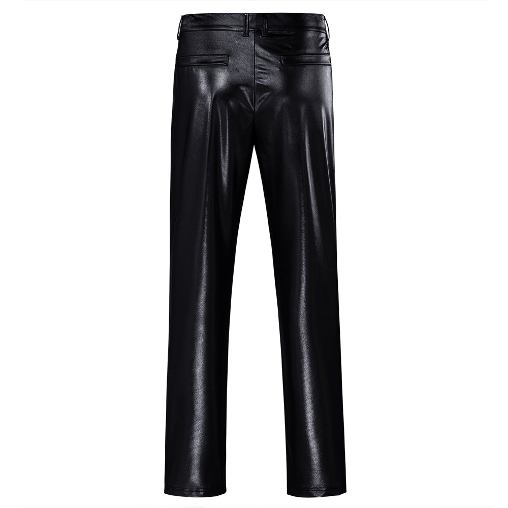 Slim Fit Hot Stamping Shiny Black Pants