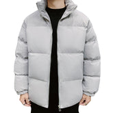 Men's Solid Color Stand Collar Cotton Coat Grey