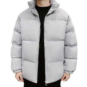 Men's Solid Color Stand Collar Cotton Coat Grey