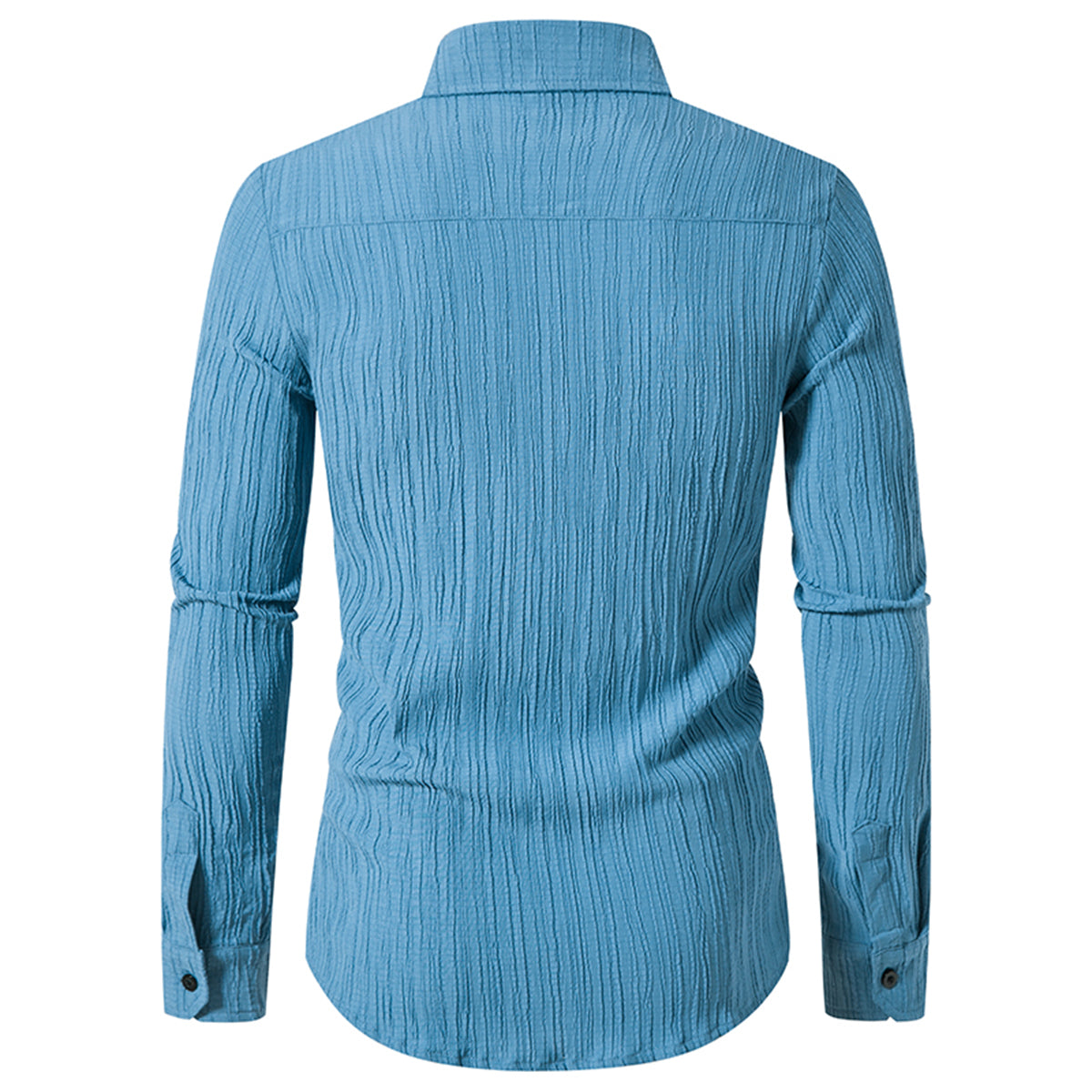 Men's Solid Color Lapel Wavy Long Sleeve Shirt Blue