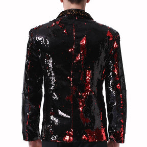 Red & Black Shawl Collar Sequins Dance Party Jacket