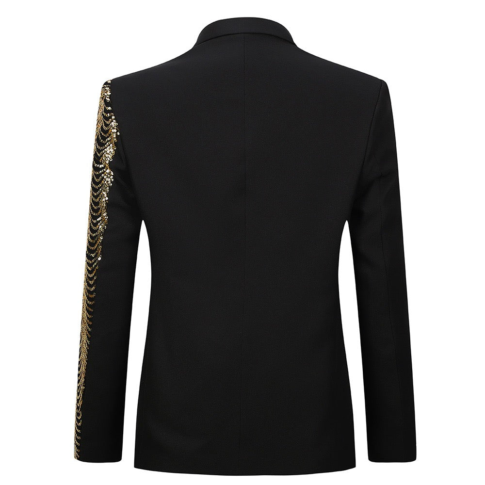 Black Slim Fit Half-Sequin Blazer